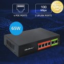 Qoltec Przełącznik sieciowy SWITCH FAST Ethernet PoE | 4x RJ45 | 2x RJ45 Uplink | 65W | 10/100Mb/s