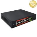 Qoltec Przełącznik sieciowy SWITCH Fast Ethernet PoE | 16x RJ45 10/100 Mb/s | 2x RJ45 Uplink 1000 Mb/s | 1x SFP 1000 Mb/s