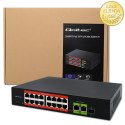 Qoltec Przełącznik sieciowy SWITCH Fast Ethernet PoE | 16x RJ45 10/100 Mb/s | 2x RJ45 Uplink 1000 Mb/s | 1x SFP 1000 Mb/s