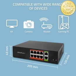 Qoltec Przełącznik sieciowy SWITCH Fast Ethernet PoE | 8x RJ45 | 2x RJ45 Uplink | 120W | 10/100 Mb/s