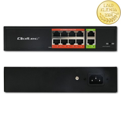 Qoltec Przełącznik sieciowy SWITCH Fast Ethernet PoE | 8x RJ45 | 2x RJ45 Uplink | 120W | 10/100 Mb/s
