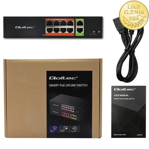 Qoltec Przełącznik sieciowy SWITCH Fast Ethernet PoE | 8x RJ45 | 2x RJ45 Uplink | 120W | 10/100 Mb/s