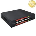 Qoltec Przełącznik sieciowy SWITCH Gigabit Ethernet PoE | 16x RJ45 | 2x RJ45 Uplink | 2x SFP | 1000Mb/s