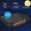 Qoltec Przełącznik sieciowy SWITCH Gigabit Ethernet PoE | 16x RJ45 | 2x RJ45 Uplink | 2x SFP | 1000Mb/s