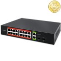 Qoltec Przełącznik sieciowy SWITCH Gigabit Ethernet PoE | 16x RJ45 | 2x RJ45 Uplink | 2x SFP | 1000Mb/s