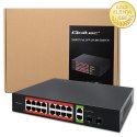 Qoltec Przełącznik sieciowy SWITCH Gigabit Ethernet PoE | 16x RJ45 | 2x RJ45 Uplink | 2x SFP | 1000Mb/s