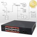 Qoltec Przełącznik sieciowy SWITCH Gigabit Ethernet PoE | 16x RJ45 | 2x SFP | 1000 Mb/s