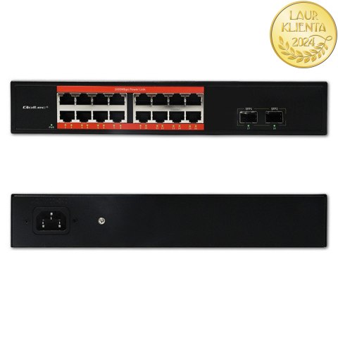 Qoltec Przełącznik sieciowy SWITCH Gigabit Ethernet PoE | 16x RJ45 | 2x SFP | 1000 Mb/s