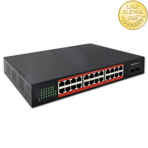 Qoltec Przełącznik sieciowy SWITCH Gigabit Ethernet PoE | 24x RJ45 | 2x SFP | 1000 Mb/s