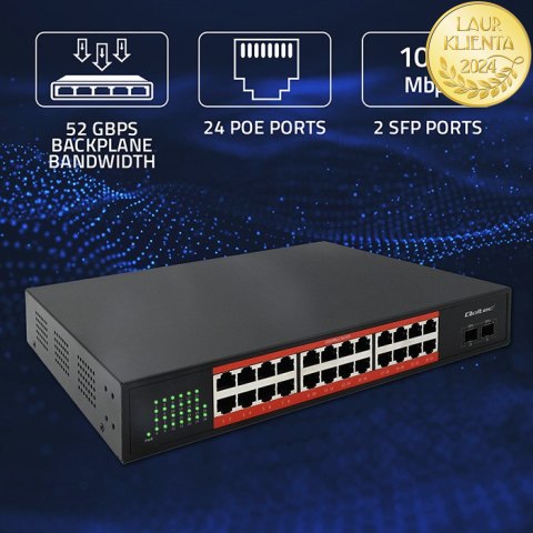 Qoltec Przełącznik sieciowy SWITCH Gigabit Ethernet PoE | 24x RJ45 | 2x SFP | 1000 Mb/s