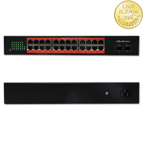 Qoltec Przełącznik sieciowy SWITCH Gigabit Ethernet PoE | 24x RJ45 | 2x SFP | 1000 Mb/s