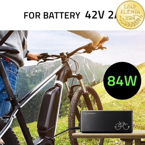 Qoltec Szybka Ładowarka do roweru elektrycznego 36V | 42V | 2A | wtyczka Bosch 3Pin +kabel zasilający
