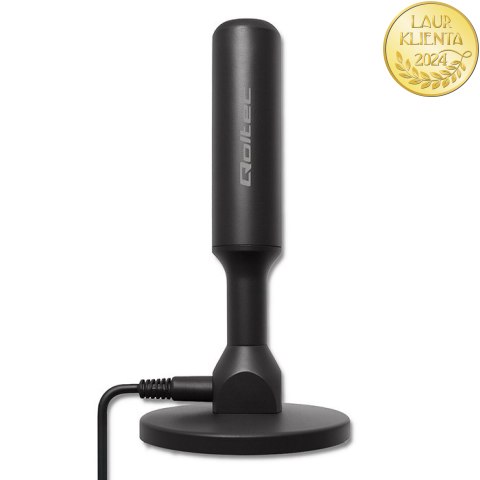 Qoltec Wewnętrzna Antena TV DVB-T2 ze wzmacniaczem sygnału i magnetyczną podstawą | 4K | 28dBi | 5m