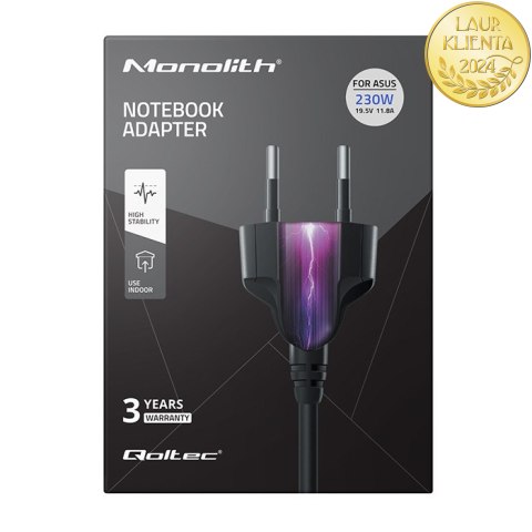 Qoltec Zasilacz do laptopa Asus 230W | 19.5V | 11.8A | 5.5*2.5 |+kabel zasilający