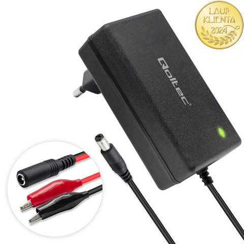 Qoltec Automatyczna ładowarka do akumulatora AGM GEL STD | Prostownik 12V | 2A | 24W | 5.5x2.1 | Kabel 1.8m