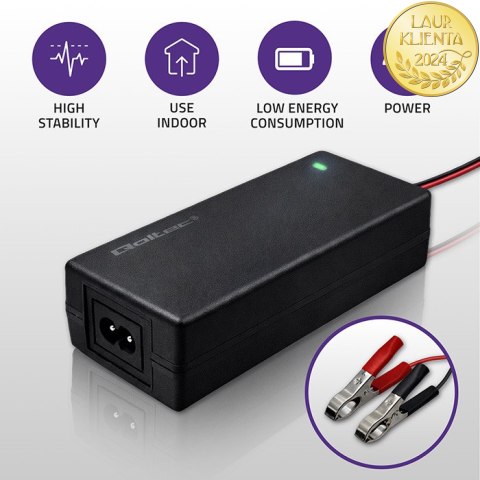 Qoltec Automatyczna ładowarka do akumulatora AGM GEL STD | Prostownik 24V | 2A | 48W | LED | Kabel 1.8m