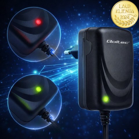 Qoltec Automatyczna ładowarka do akumulatora AGM GEL STD | Prostownik 6V/12V | 6W | 5.5x2.1 | Kabel 1.8m