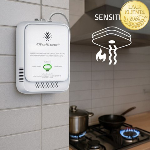 Qoltec Certyfikowany Czujnik wycieku gazu Propan-Butan | detektor LPG | alarm 85dB | LED