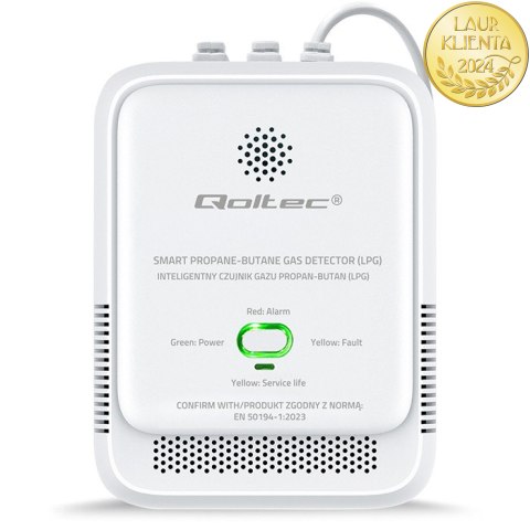 Qoltec Certyfikowany Czujnik wycieku gazu Propan-Butan | detektor LPG | alarm 85dB | LED