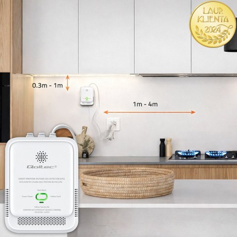 Qoltec Certyfikowany Czujnik wycieku gazu Propan-Butan | detektor LPG | alarm 85dB | LED