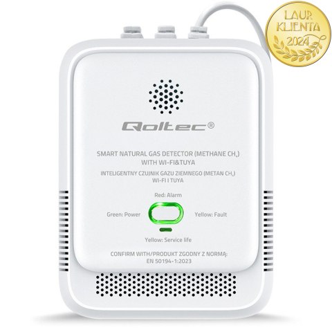 Qoltec Certyfikowany Czujnik wycieku gazu ziemnego | detektor CH4 | NG | Tuya | Wi-Fi | alarm 85dB | LED
