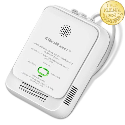 Qoltec Certyfikowany Czujnik wycieku gazu ziemnego | detektor CH4 | NG | Tuya | Wi-Fi | alarm 85dB | LED
