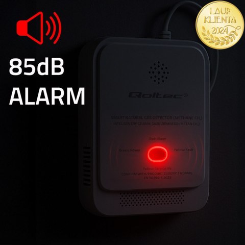 Qoltec Certyfikowany Czujnik wycieku gazu ziemnego | detektor CH4 | NG | alarm 85dB | LED