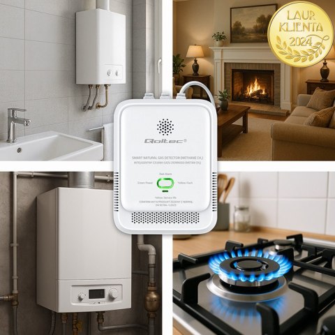 Qoltec Certyfikowany Czujnik wycieku gazu ziemnego | detektor CH4 | NG | alarm 85dB | LED