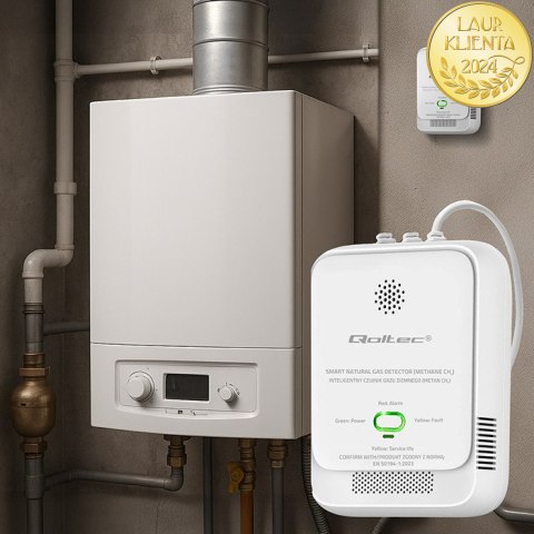 Qoltec Certyfikowany Czujnik wycieku gazu ziemnego | detektor CH4 | NG | alarm 85dB | LED