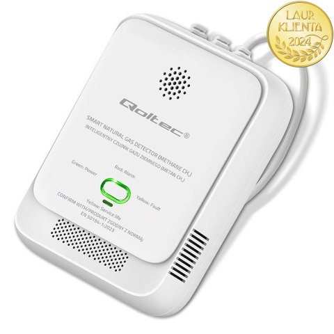 Qoltec Certyfikowany Czujnik wycieku gazu ziemnego | detektor CH4 | NG | alarm 85dB | LED