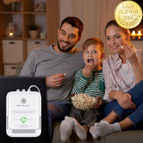 Qoltec Certyfikowany Czujnik wycieku gazu ziemnego | detektor CH4 | NG | alarm 85dB | LED