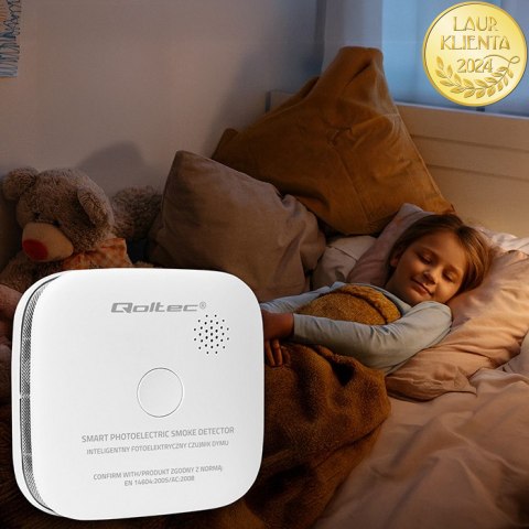 Qoltec Certyfikowany bezprzewodowy Czujnik dymu z baterią | żywotność sensora 10 lat | żywotność baterii 10 lat | alarm 85dB | L