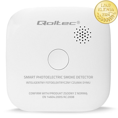 Qoltec Certyfikowany bezprzewodowy Czujnik dymu z baterią | żywotność sensora 10 lat | żywotność baterii 10 lat | alarm 85dB | L