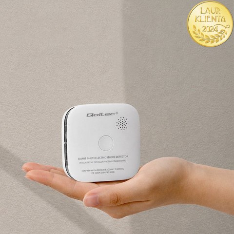 Qoltec Certyfikowany bezprzewodowy Czujnik dymu z baterią | żywotność sensora 10 lat | żywotność baterii 10 lat | alarm 85dB | L