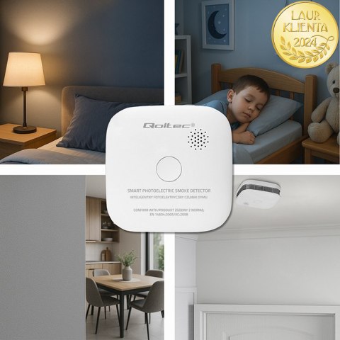 Qoltec Certyfikowany bezprzewodowy Czujnik dymu z baterią | żywotność sensora 10 lat | żywotność baterii 10 lat | alarm 85dB | L