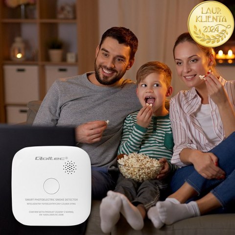 Qoltec Certyfikowany bezprzewodowy Czujnik dymu z baterią | żywotność sensora 10 lat | żywotność baterii 10 lat | alarm 85dB | L