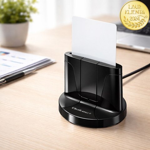 Qoltec Inteligentny czytnik chipowych kart ID SCR-0632 | USB 2.0 + Adapter USB-C