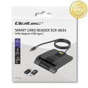 Qoltec Inteligentny czytnik chipowych kart ID SCR-0634 | USB 2.0 + Adapter USB-C