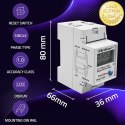 Qoltec Jednofazowy elektroniczny licznik zużycia energii na szynę DIN | RESET | licznik okresowy i stały | 230V | 60A | LCD | LE