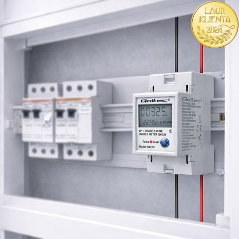 Qoltec Jednofazowy elektroniczny licznik zużycia energii na szynę DIN | RESET | licznik okresowy i stały | 230V | 60A | LCD | LE