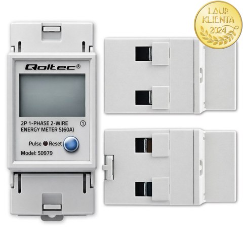 Qoltec Jednofazowy elektroniczny licznik zużycia energii na szynę DIN | RESET | licznik okresowy i stały | 230V | 60A | LCD | LE