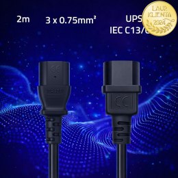 Qoltec Kabel zasilający IEC C13 | C14 | 3x0.75mm² | Czysta miedź Cu | 2m