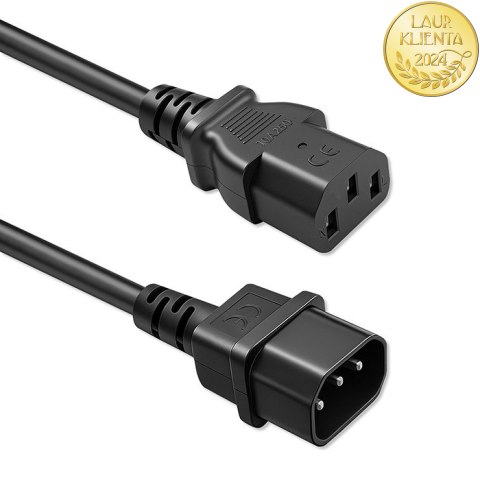 Qoltec Kabel zasilający IEC C13 | C14 | 3x1.00mm² | Czysta miedź Cu | 2m