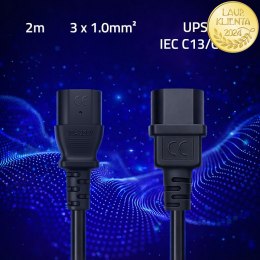 Qoltec Kabel zasilający IEC C13 | C14 | 3x1.00mm² | Czysta miedź Cu | 2m