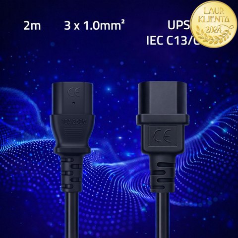 Qoltec Kabel zasilający IEC C13 | C14 | 3x1.00mm² | Czysta miedź Cu | 2m