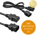 Qoltec Kabel zasilający IEC C13 | C14 | 3x1.00mm² | Czysta miedź Cu | 2m