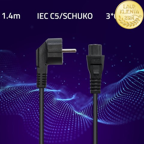 Qoltec Kabel zasilający IEC C5/SCHUKO | koniczynka | 3x0.75mm² | 1.4m