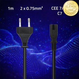 Qoltec Kabel zasilający IEC C7 | CEE 7/16 | ósemka | 2x0.75mm² | Czysta miedz CU | 1m