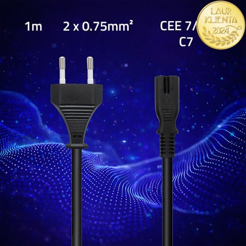 Qoltec Kabel zasilający IEC C7 | CEE 7/16 | ósemka | 2x0.75mm² | Czysta miedz CU | 1m
