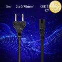 Qoltec Kabel zasilający IEC C7 | CEE 7/16 | ósemka | 2x0.75mm² | Czysta miedz CU | 3m